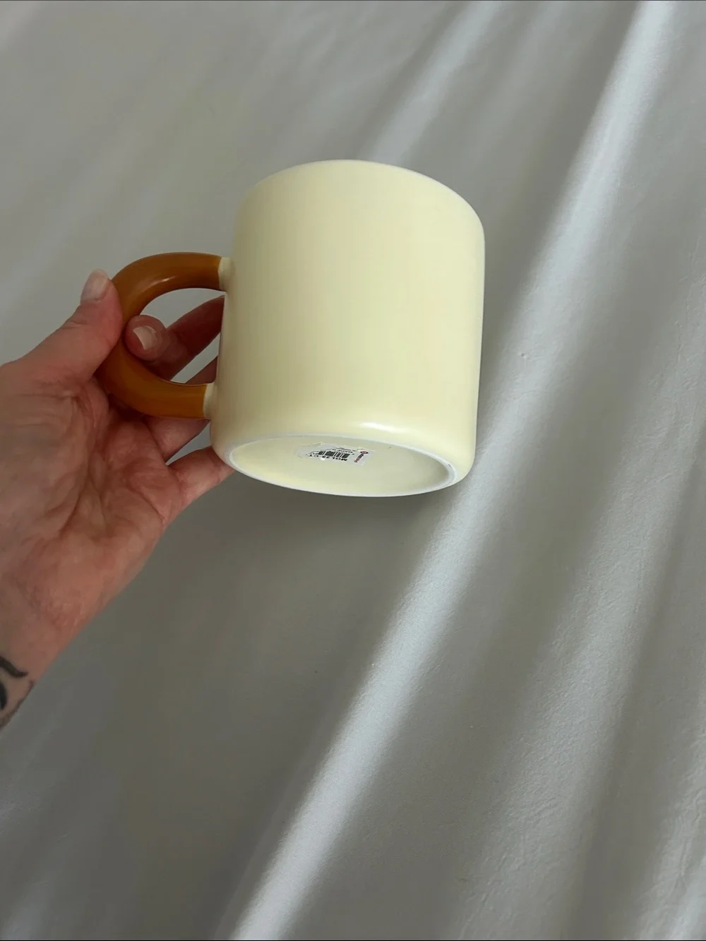 Cream Cat Print Ceramic Mug with Orange Handle